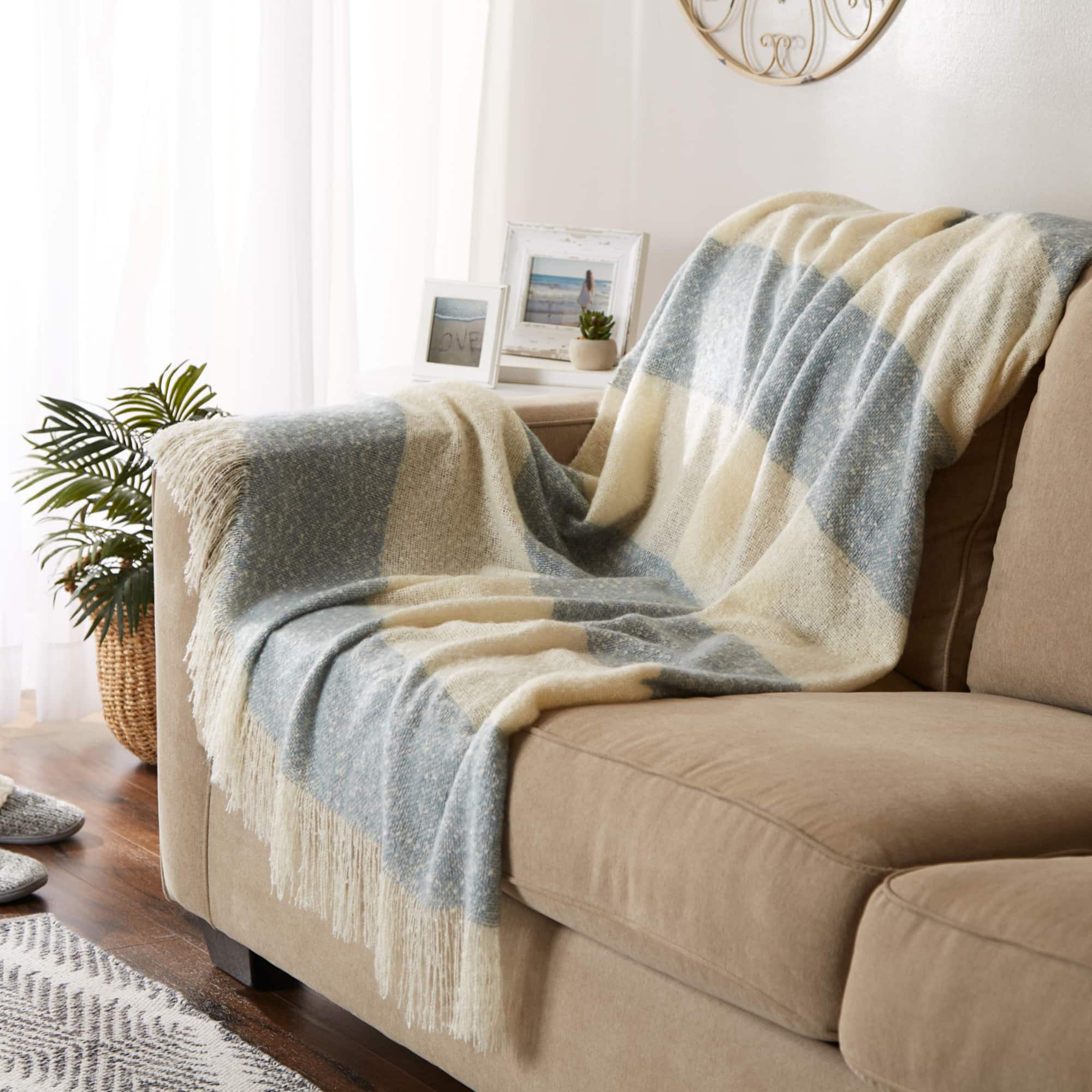 Rugby Stripe Acrylic Throw Blue